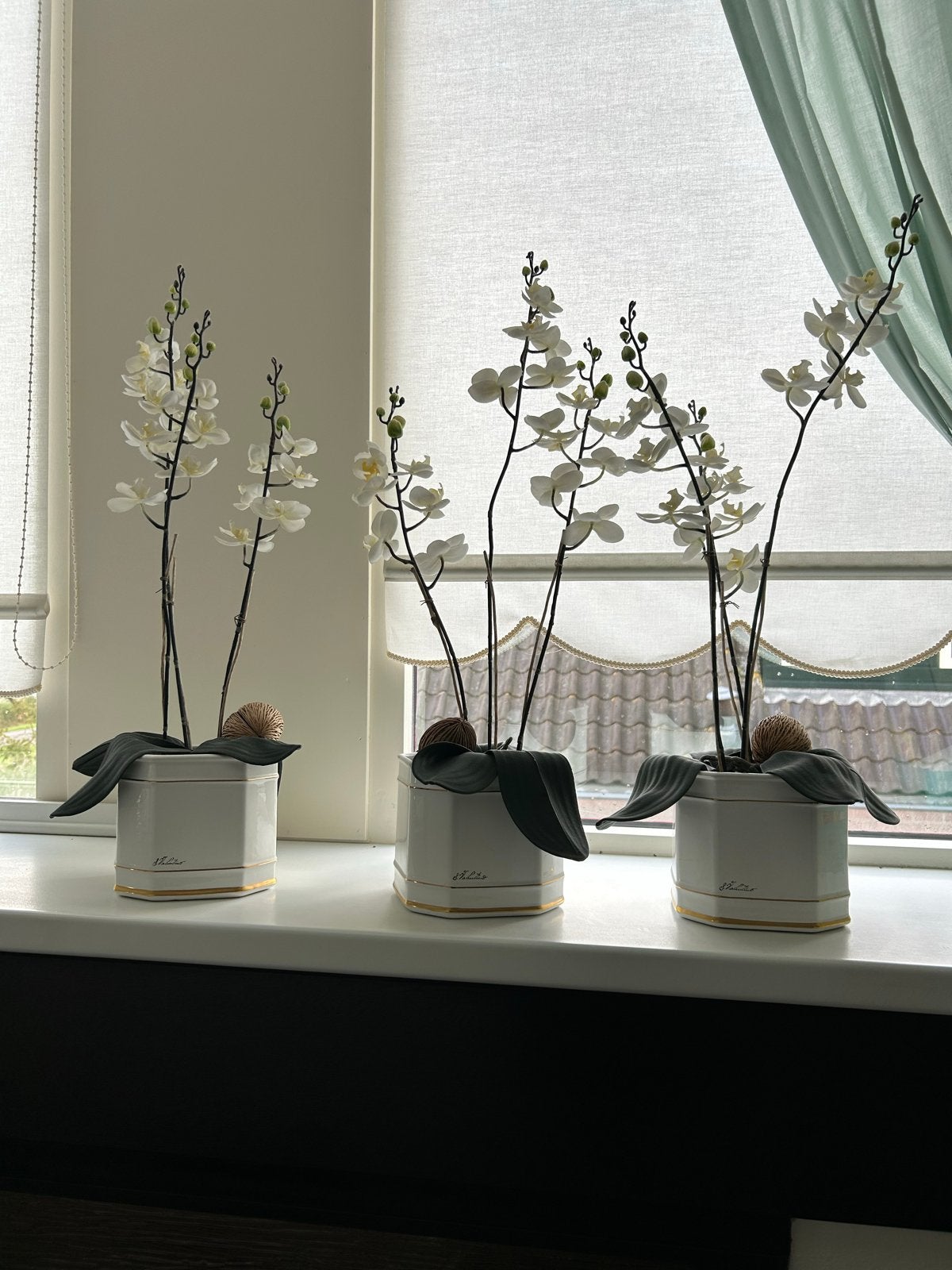 Set van 3 Kunst Orchideeën in Witte Potten - 65cm Hoog, Huis en Inrichting, Ophalen, Binnen, Kunstplant, Kunststof