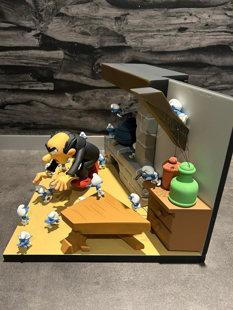 Gargamel en Smurfen Diorama - Uniek Verzamelobject Fariboles, Verzamelen, Ophalen of Verzenden, Smurfen, Zo goed als nieuw, Beeldje of Figuurtje