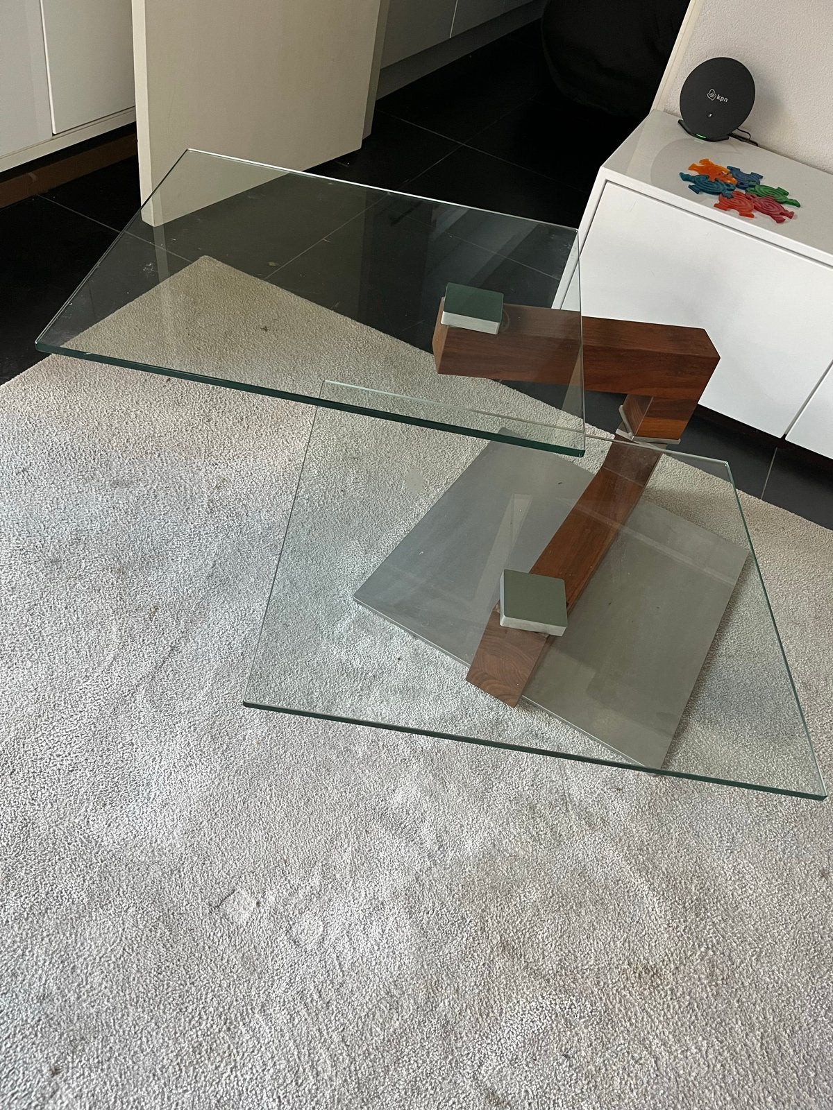 Glazen salontafel met draaibaar blad, Ophalen, 100 tot 150 cm, Vierkant, 50 tot 100 cm