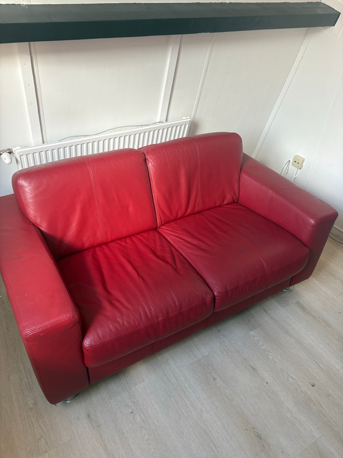 Rode tweepersoons leren bank, Ophalen, Gebruikt, 150 tot 200 cm, Tweepersoons