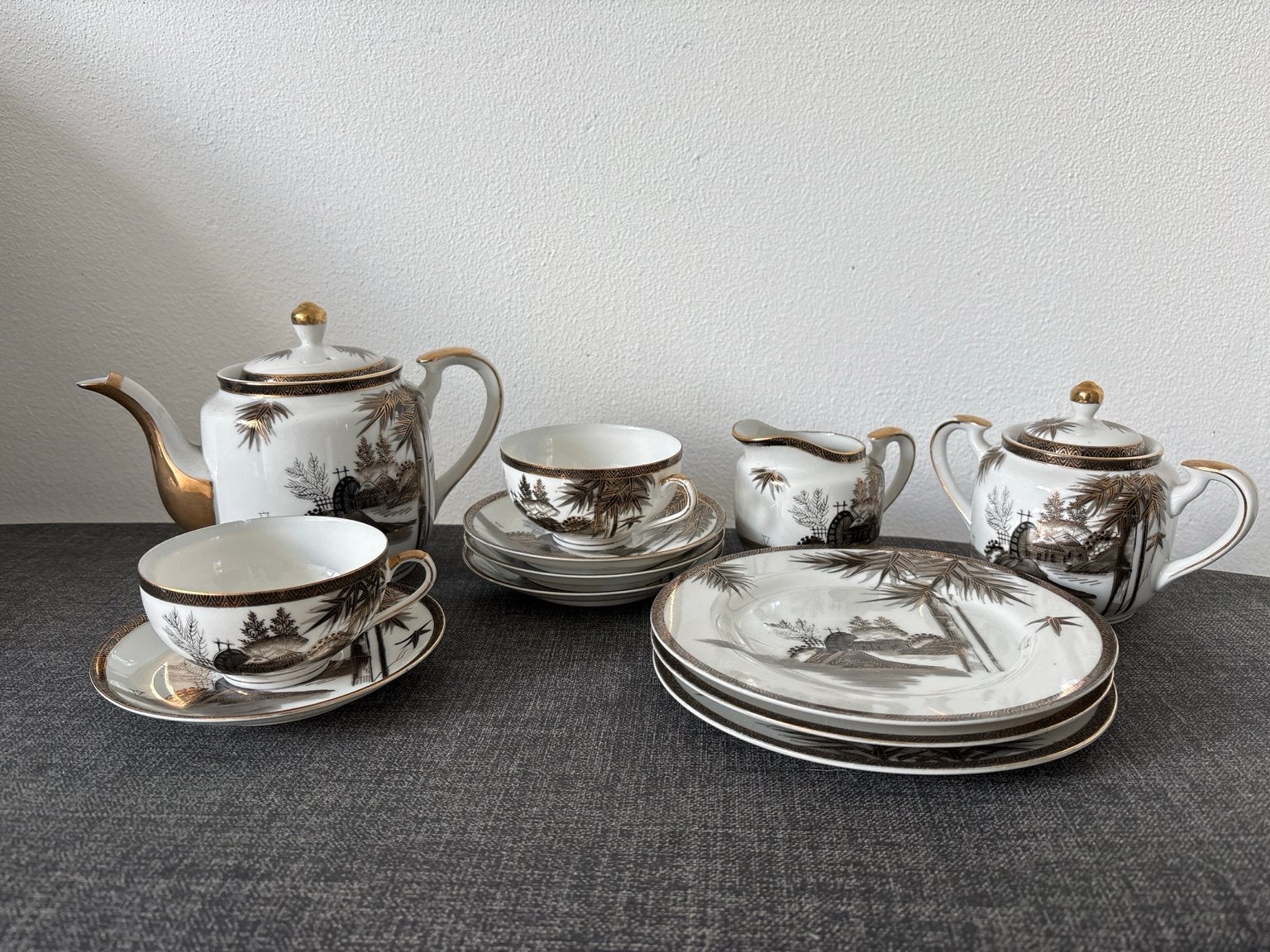 Vintage Kutani theeservies - Handbeschilderd Japans porselei, Aziatisch, Overige merken, Ophalen of Verzenden, Zo goed als nieuw