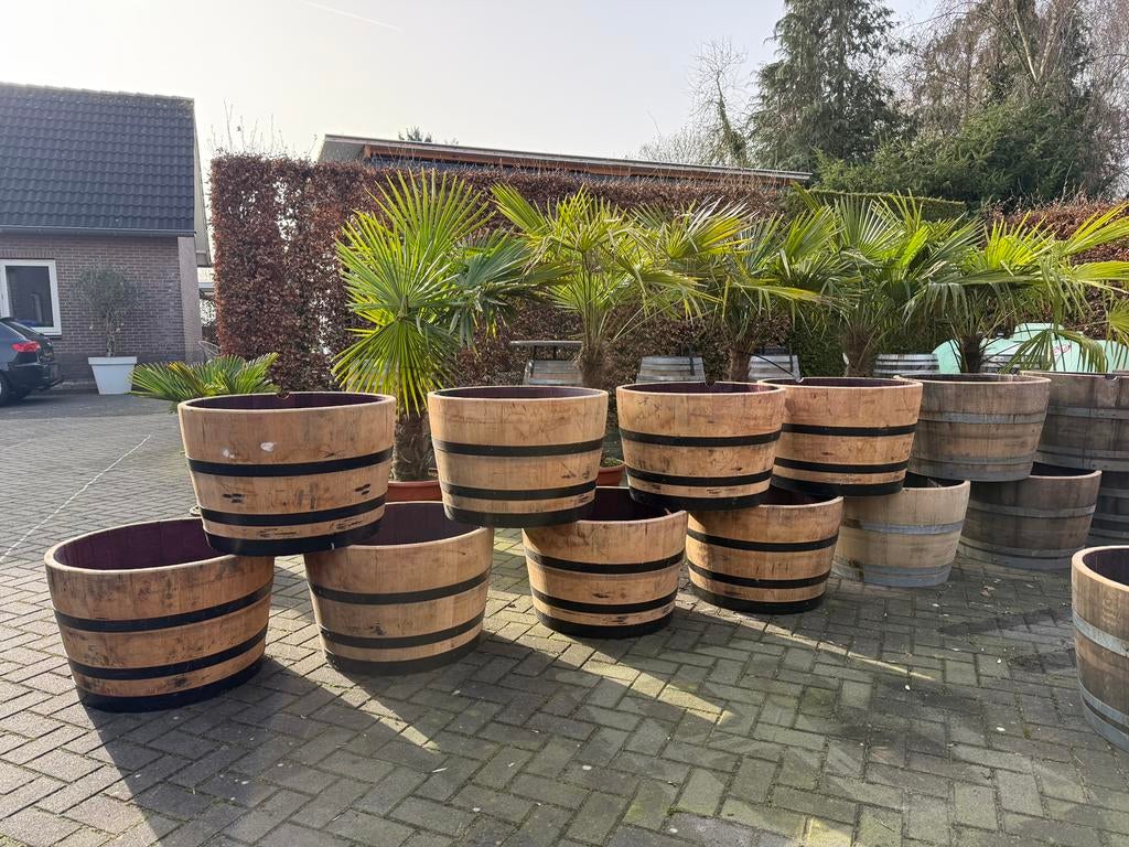 Halve wijnvaten | bloembakken | eikenhout, Ophalen, Rond, Nieuw, Info