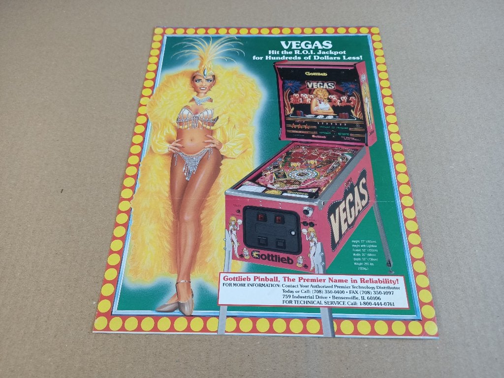 Flyer: Gottlieb Vegas (1990) Flipperkast, Verzamelen, Verzenden, Gebruikt, Elektronisch, Flipperkast