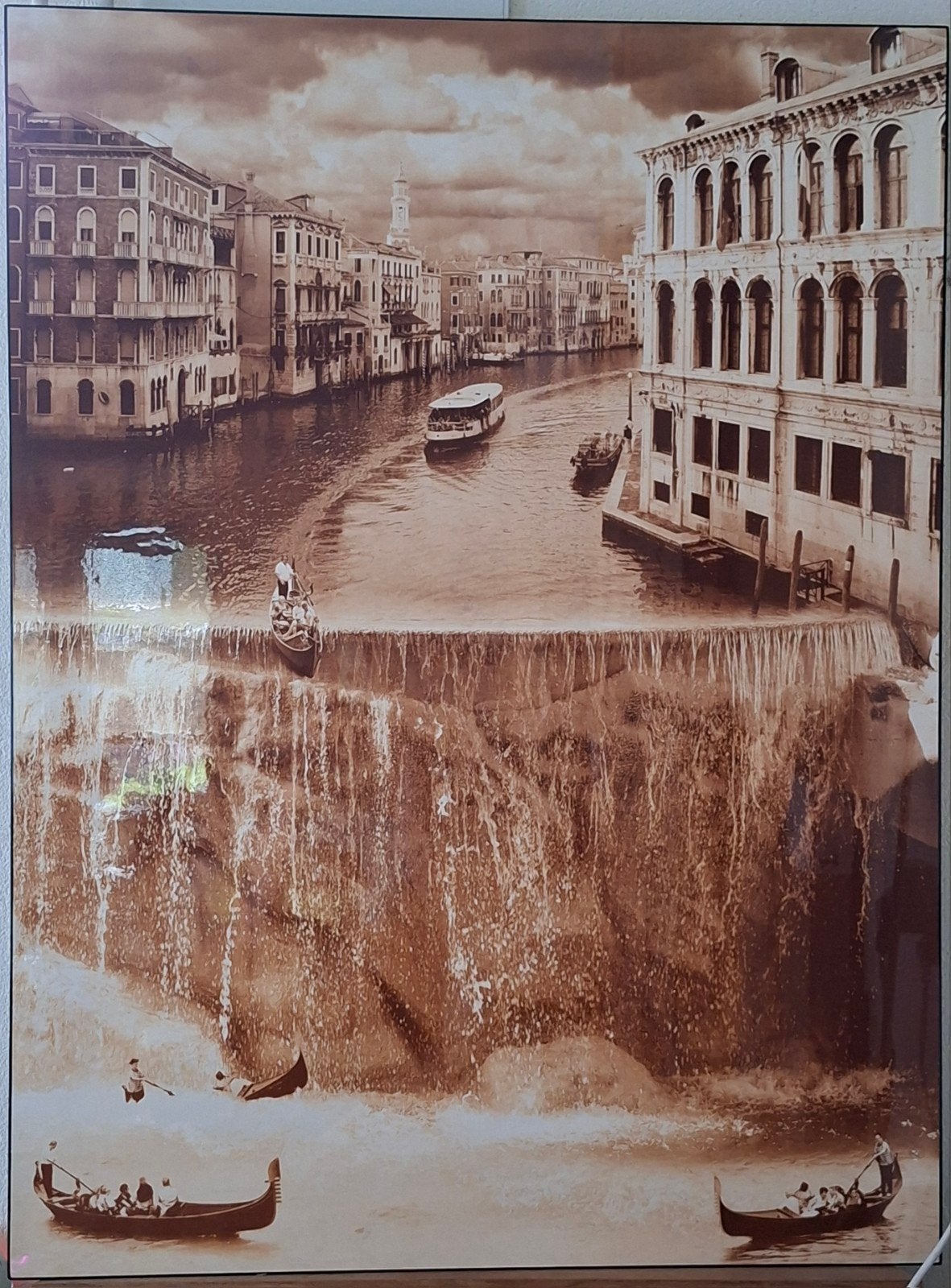 Uniek Venetië Schilderij: Gracht met Waterval Effect, Ophalen of Verzenden, Zo goed als nieuw, 75 tot 100 cm, Schilderij