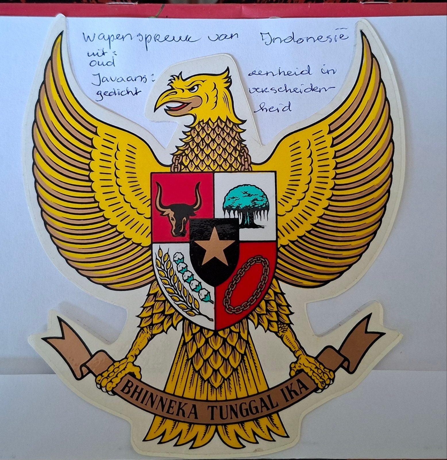 groot sticker Indonesië wapenspreuk javaanse dichter, Ophalen of Verzenden, Nieuw