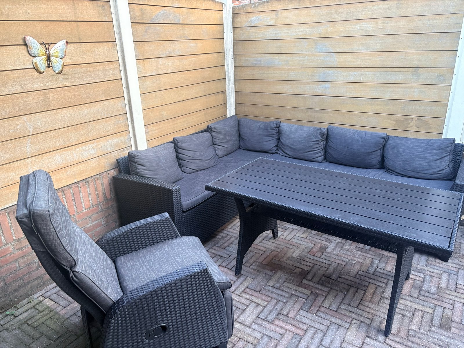 Jysk loungeset met hoge tafel en relaxstoel, 5 zitplaatsen, Gebruikt, Ophalen of Verzenden, Loungeset