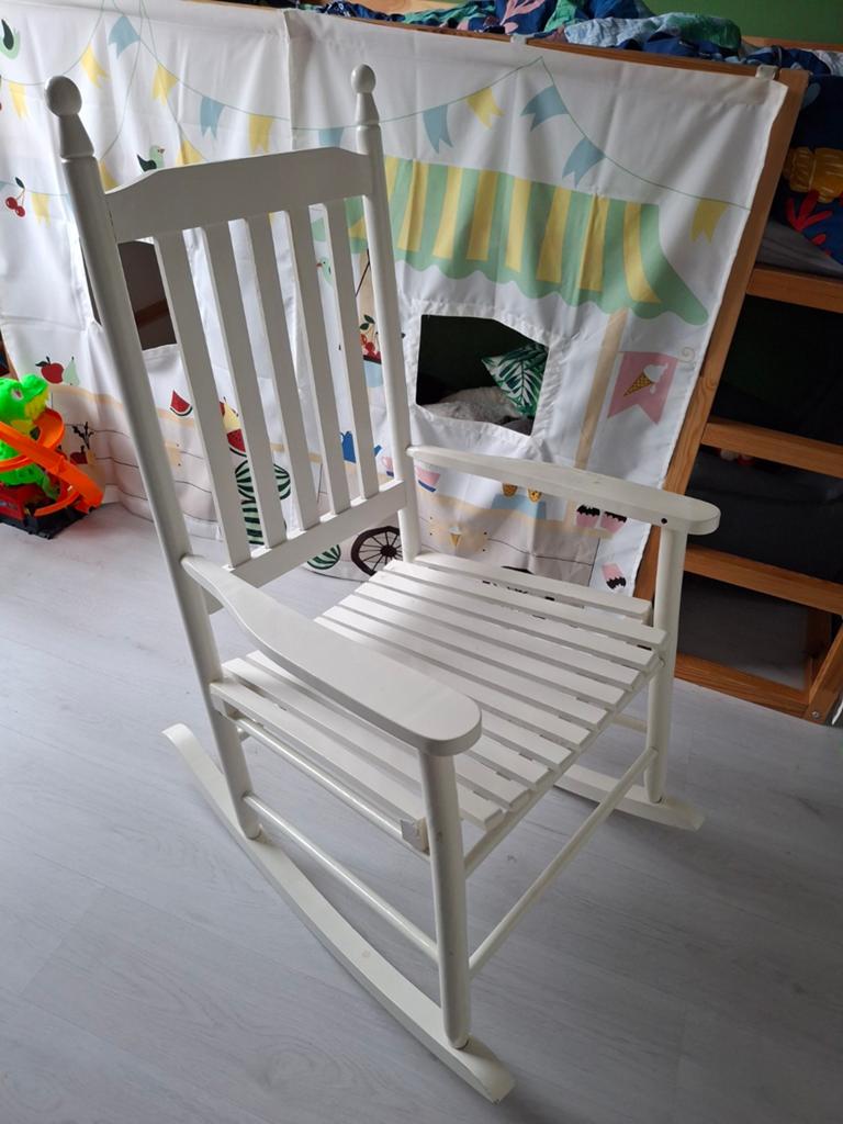 Witte houten schommelstoel, Huis en Inrichting, Stoelen, Ophalen, Gebruikt, Wit, Eén