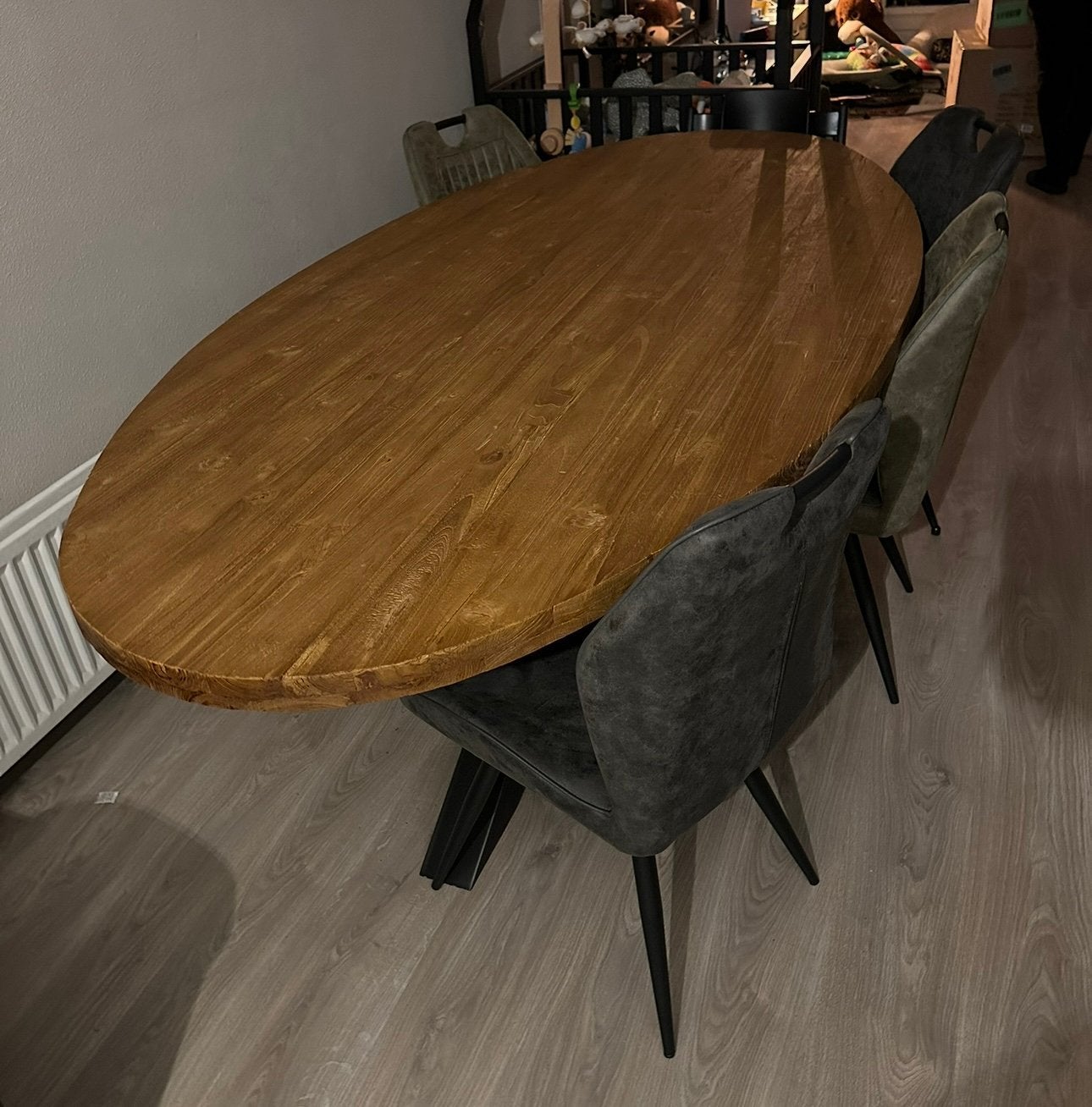 Ovale mango houten eettafel van de pronto, Ophalen, 100 tot 150 cm, 200 cm of meer, Zo goed als nieuw