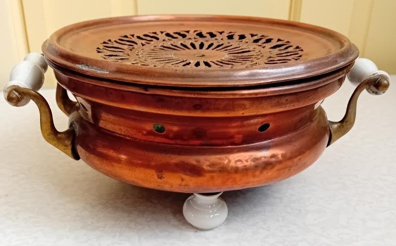 Biedermeier rood koperen bord/schotelwarmer, Antiek en Kunst, Ophalen of Verzenden