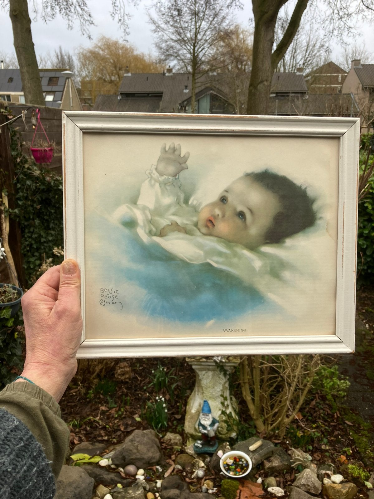 Vintage Prent Tekening 'Awaking' - Bessy Peage Gutmann, Ophalen of Verzenden, Minder dan 50 cm