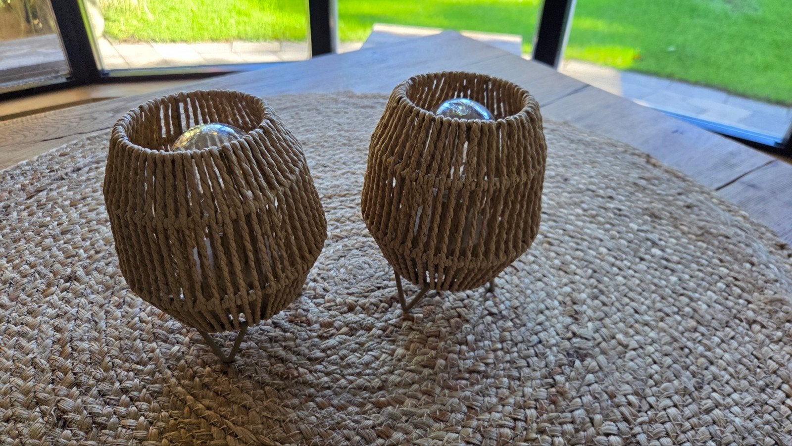 Set van 2 rotan sfeerlampjes met LED verlichting, Huis en Inrichting, Beige, Boho, Ophalen of Verzenden, Zo goed als nieuw