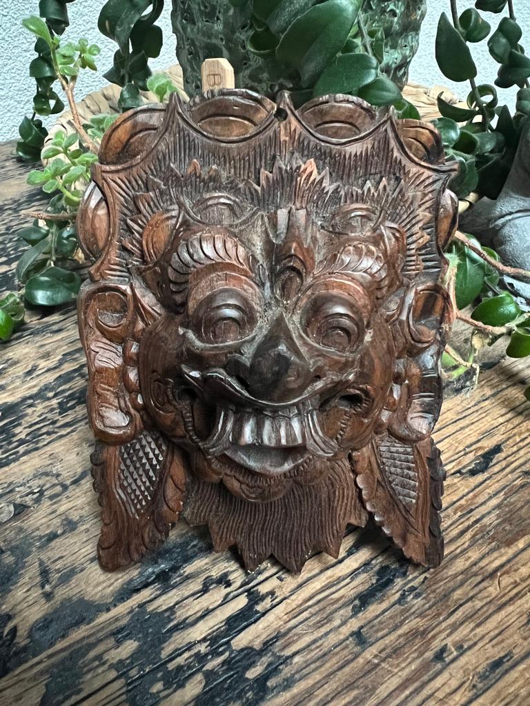 Houtsnijwerk barong masker klein uit Indonesie, Antiek en Kunst, Kunst | Niet-Westerse kunst, Ophalen of Verzenden
