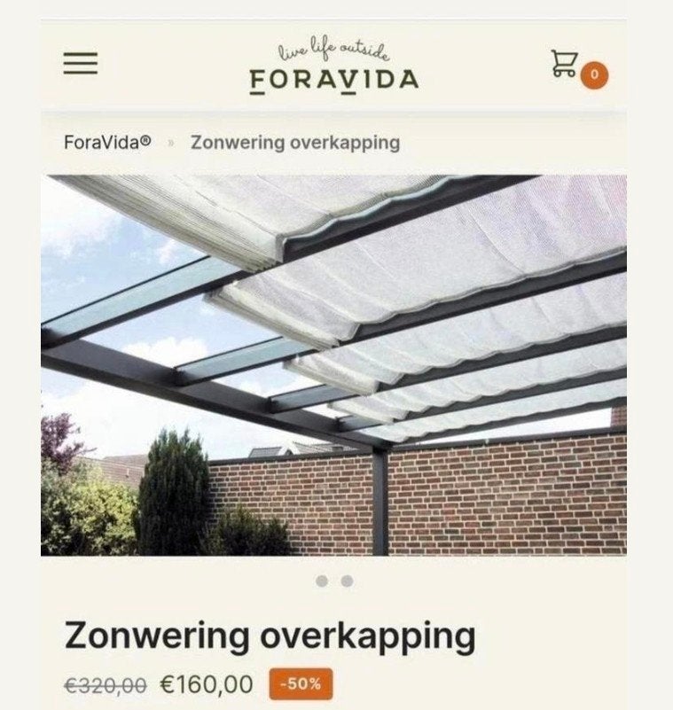 Foravida Zonwering - Geweven Aluminium - 96% UV/IR Reflectie, Ophalen of Verzenden, Nieuw, Veranda