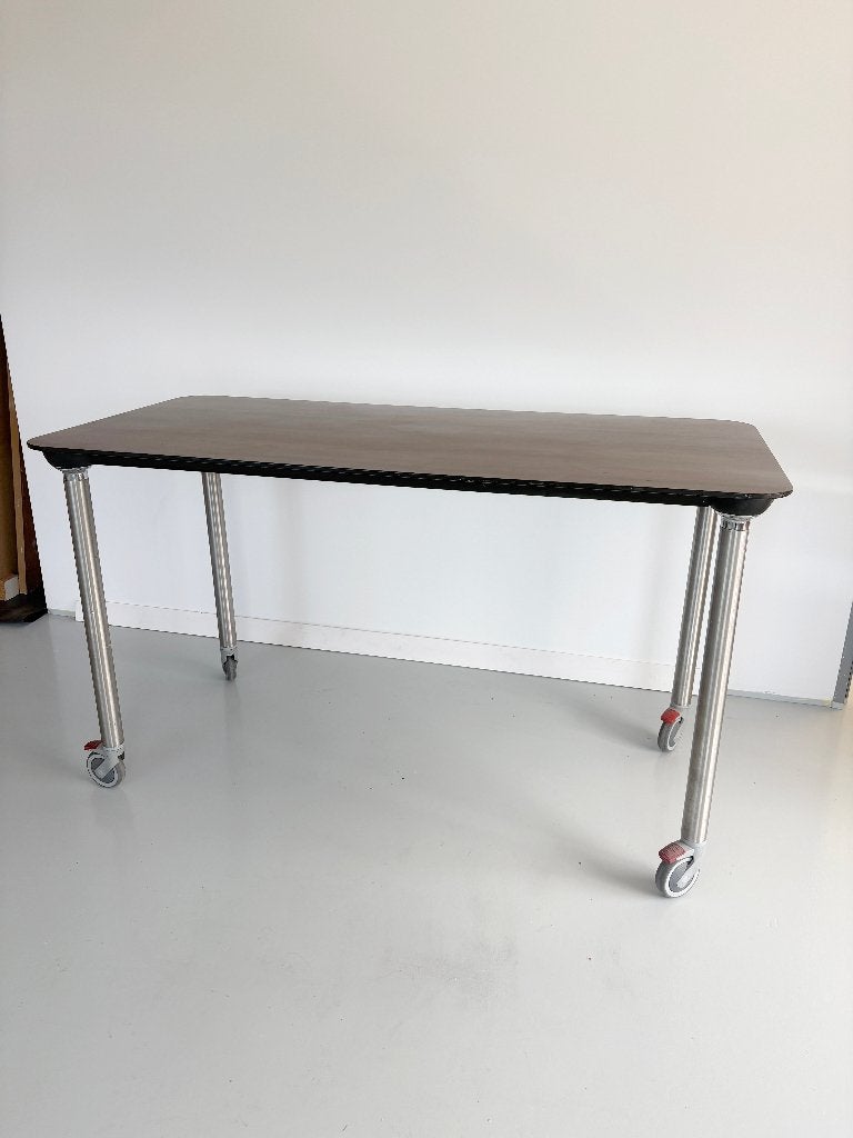 Verrijdbare hoge tafel (Gispen), Ophalen, Gebruikt, 180 cm, Bruin