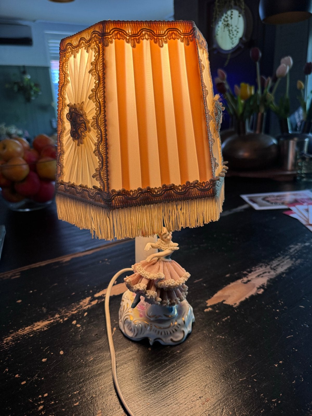 Antieke Dresden Kantporselein Ballerina Lamp, Ophalen of Verzenden