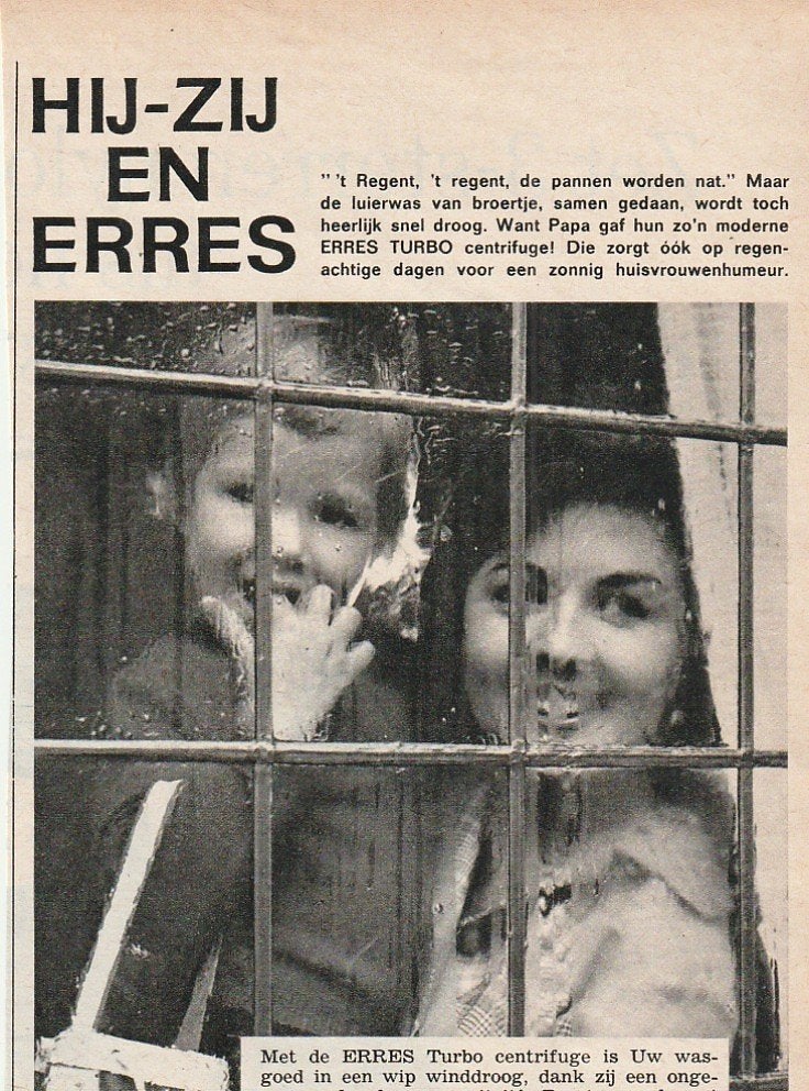 Retro reclame 1962 Erres Turbo centrifuge jongetje raam, Verzenden, Overige typen