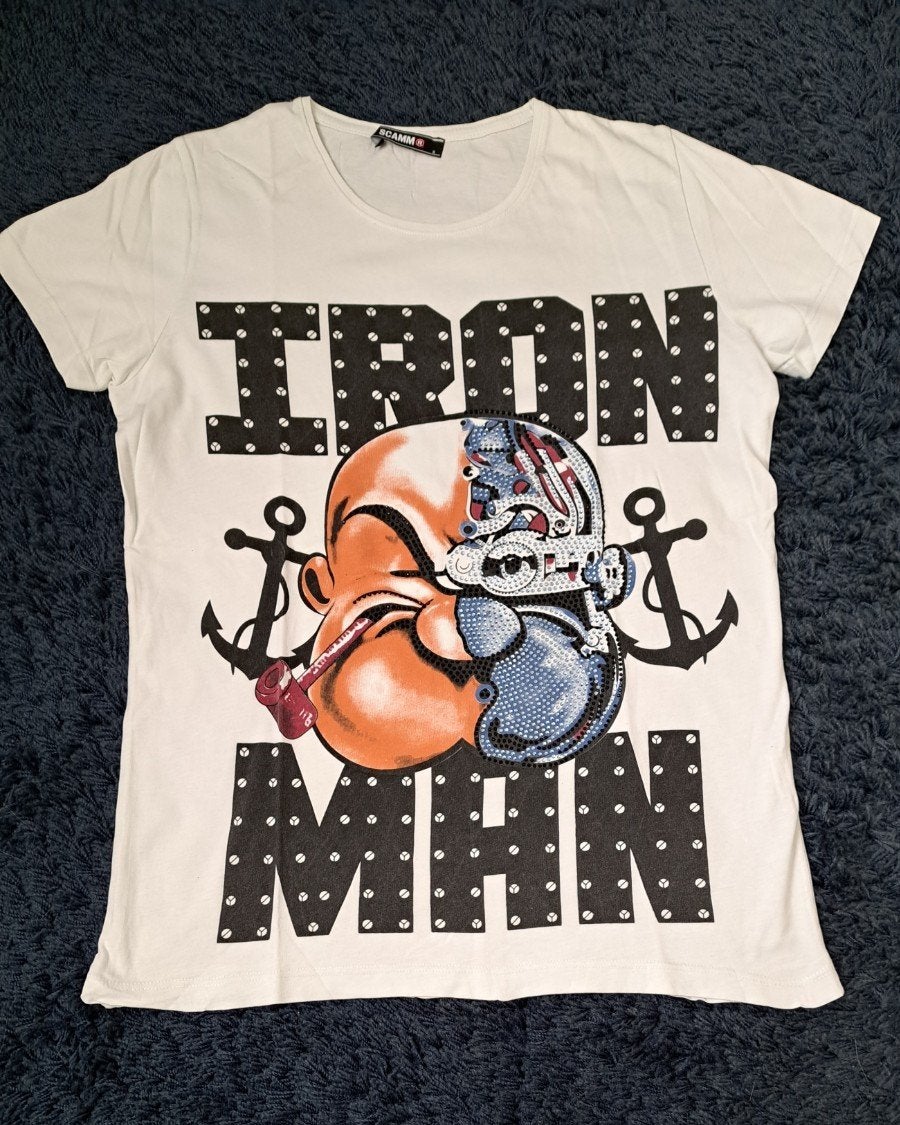 Popeye 'Iron Man' shirt, mt. S, Kleding | Heren, Wit, Ophalen of Verzenden, Zo goed als nieuw, Scamm
