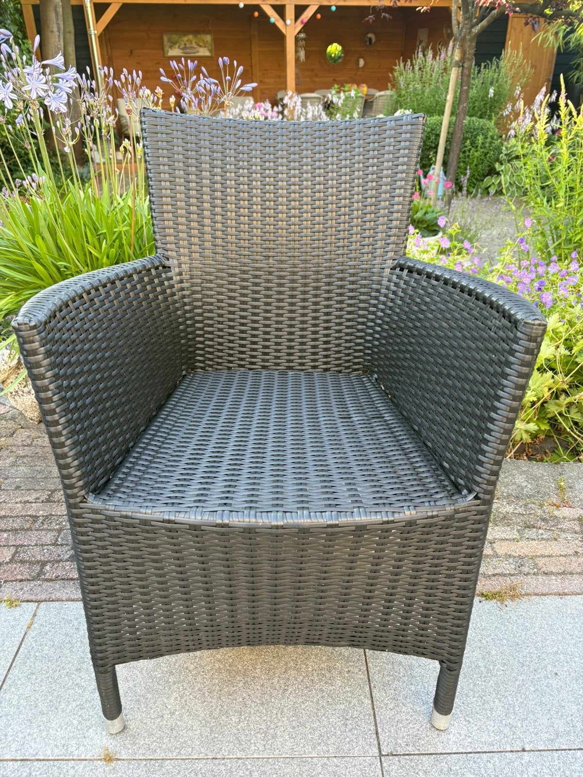3 mooie zwarte Wicker tuinstoelen (Intratuin), Ophalen, Zo goed als nieuw, Wicker