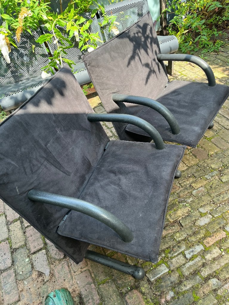 2x Arflex T-Line Burkhardt Vogther Alcantara fauteuils, Ophalen, Gebruikt, Metaal, 50 tot 75 cm