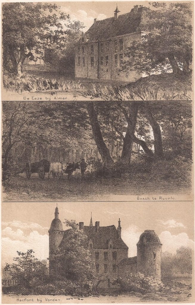 De Eeze bij Almen Bosch te Ruurlo Hackfort bij Vorden Litho, Antiek en Kunst, 1800 - 1899, 22 cm, Ophalen of Verzenden, 14 cm