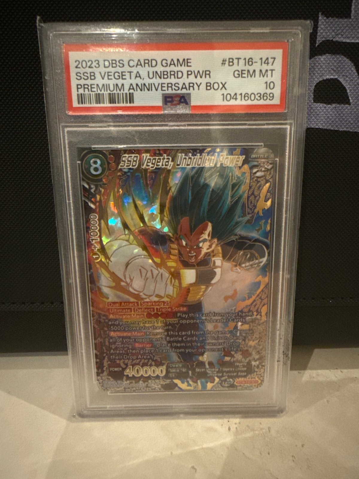 PSA 10 DBS Card Game SSB Vegeta, Unbridled Power, Ophalen, Zo goed als nieuw, Losse kaart, Foil