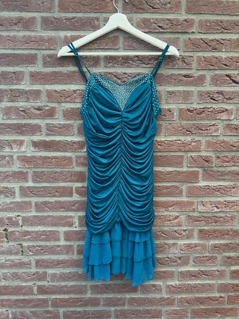 Lautinel turquoise cocktail / gala / feest jurk, Ophalen of Verzenden, Zo goed als nieuw, Overige kleuren