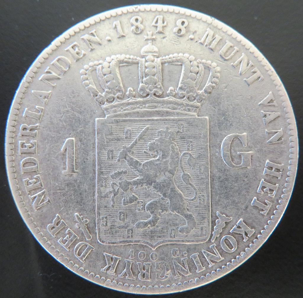Gulden 1848, Postzegels en Munten, Munten | Nederland, 1 gulden, Verzenden, Zilver, Losse munt