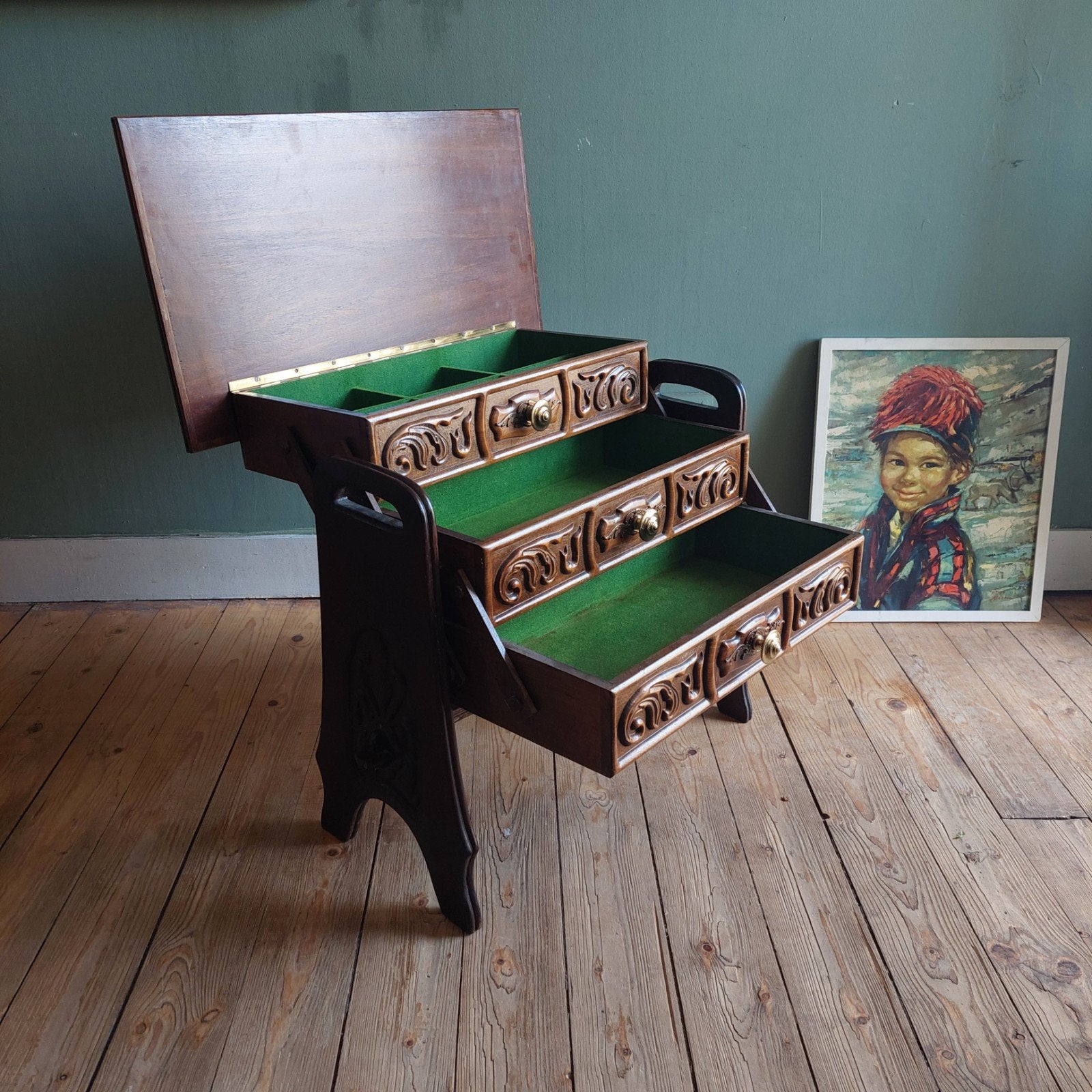 Lucky Vintage antiek brocante houten naaikastje, Ophalen
