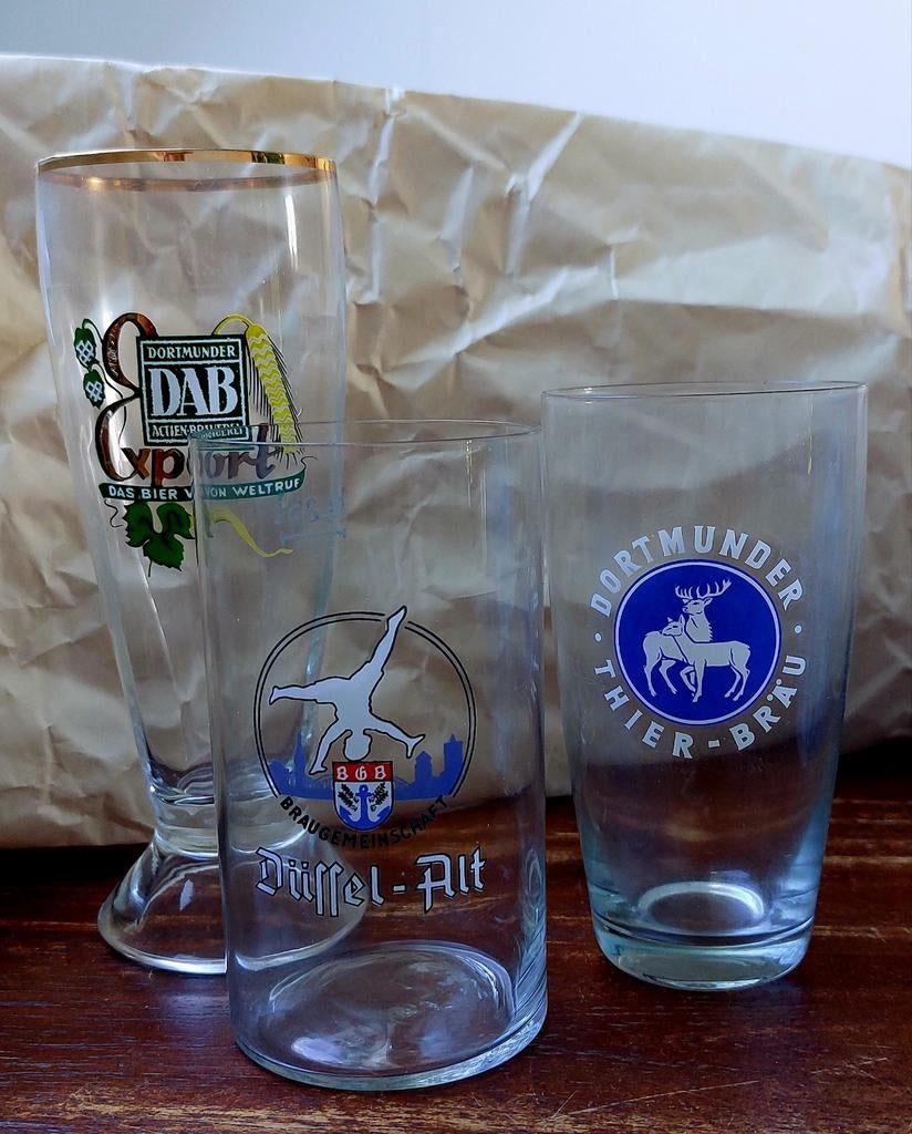 Vintage Duitse bierglazen, Dortmund, Jaso, DAB., Verzamelen, Biermerken, Ophalen of Verzenden, Zo goed als nieuw, Glas of Glazen