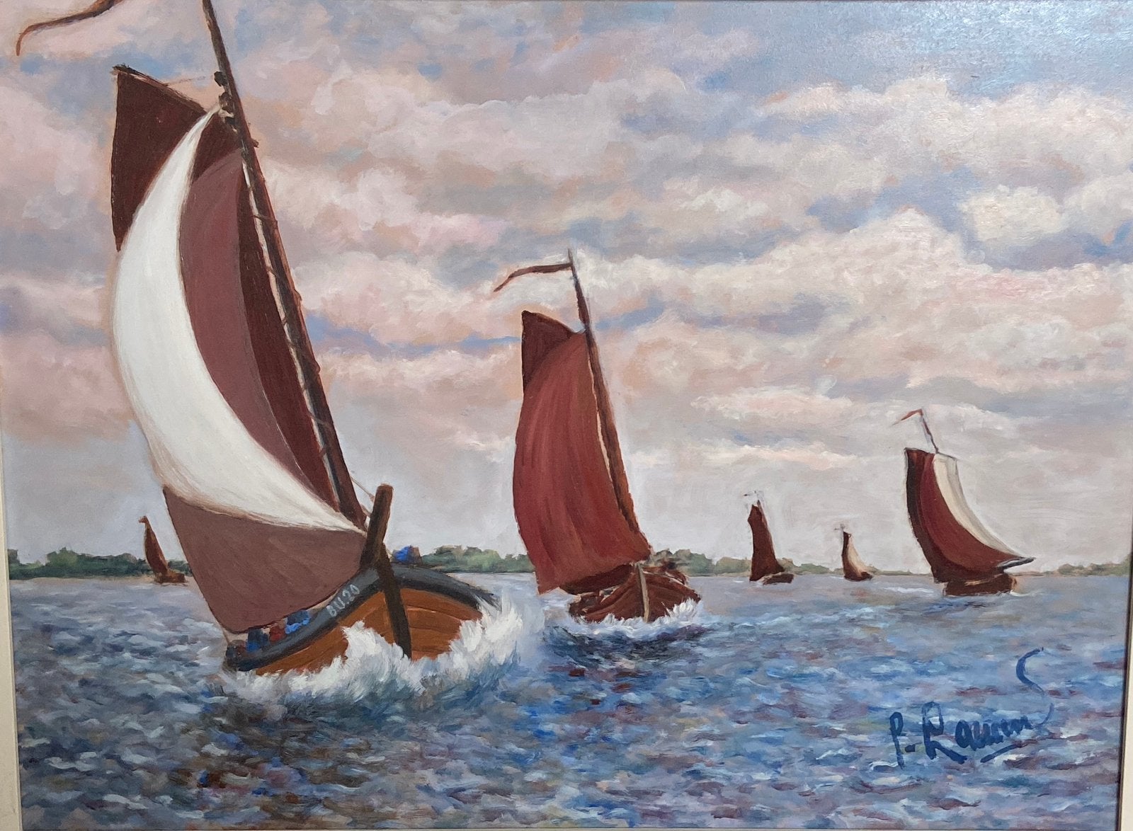 De wind in de zeilen gesigneerd, Antiek en Kunst, Kunst | Schilderijen | Klassiek, Ophalen of Verzenden