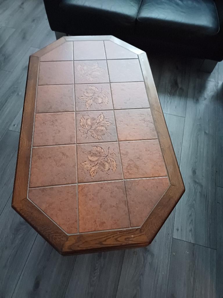 Vintage salontafel met tegels – retro stijl, Gebruikt, 100 tot 150 cm, Rechthoekig, 50 tot 100 cm