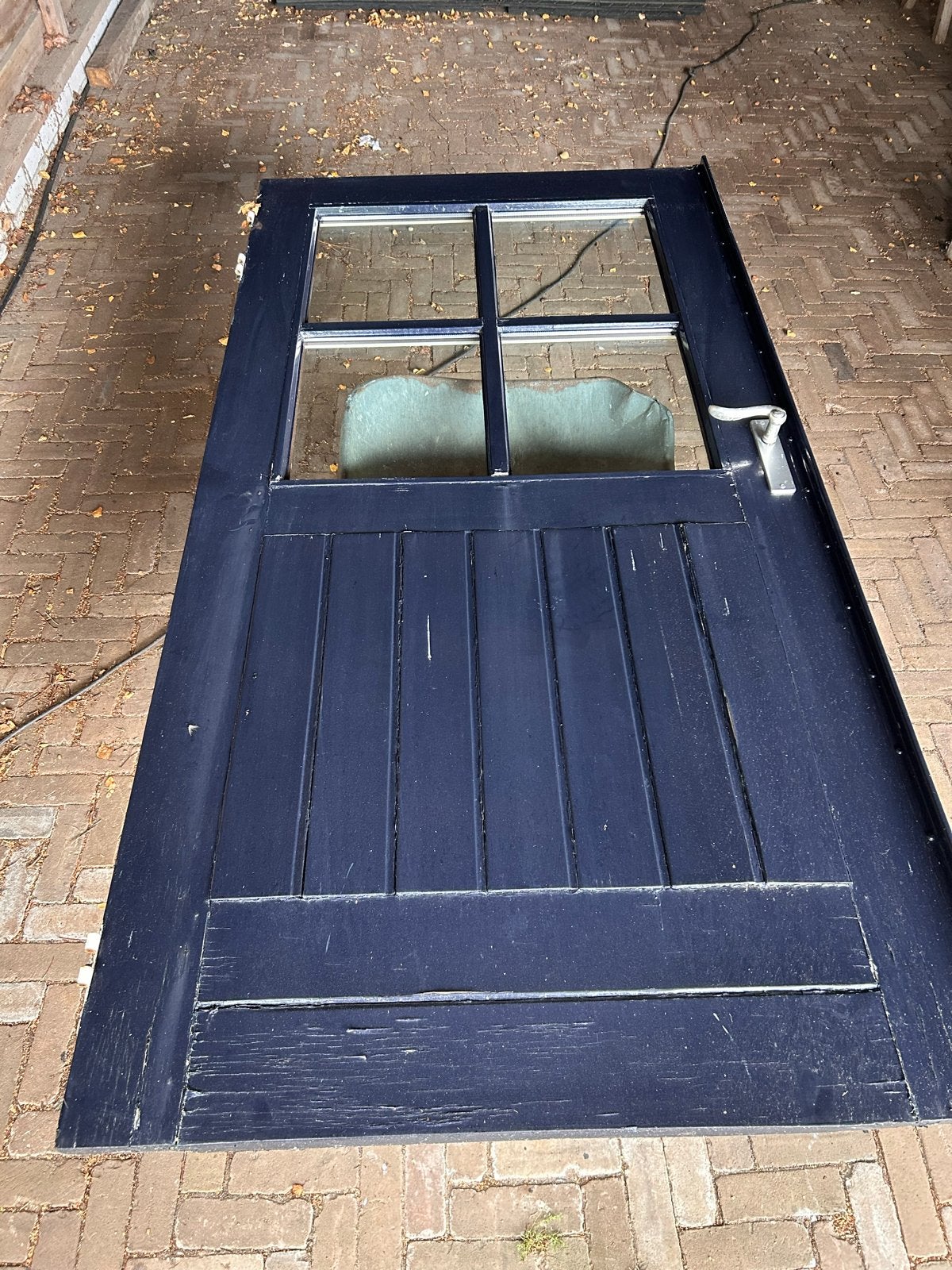 Donkerblauwe buitendeur met glas, 103,5 x 202,5 cm, Gebruikt, Buitendeur, 200 tot 215 cm, Hout