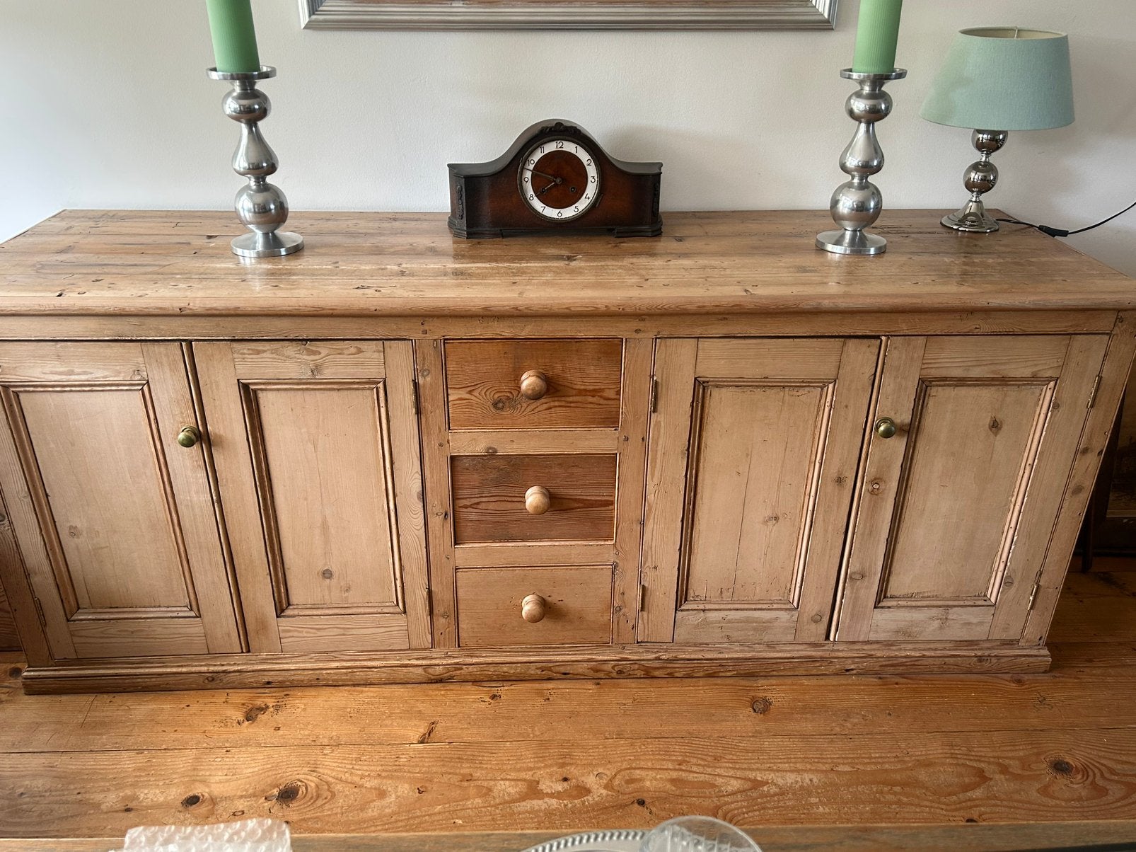 Antiek grenen dressoir met lades en kasten, Ophalen, Gebruikt, 200 cm of meer, Vintage antiek