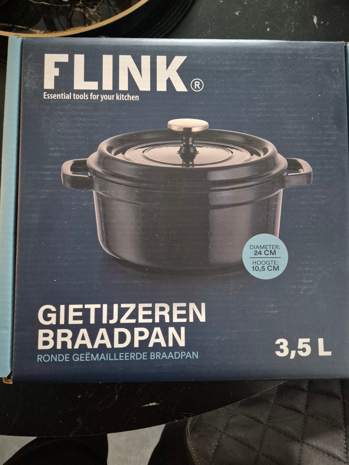Flink gietijzeren braadpan 24cm 3.5L (nieuw), Met deksel, Nieuw, Ophalen of Verzenden, Overige merken