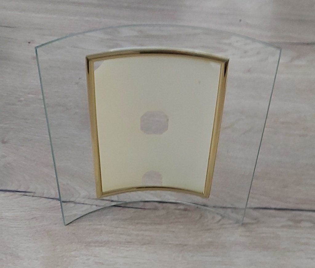 Design Fotolijst - Gebogen Glas met Gouden Rand., Gebruikt, Overige typen, Ophalen of Verzenden, Glas