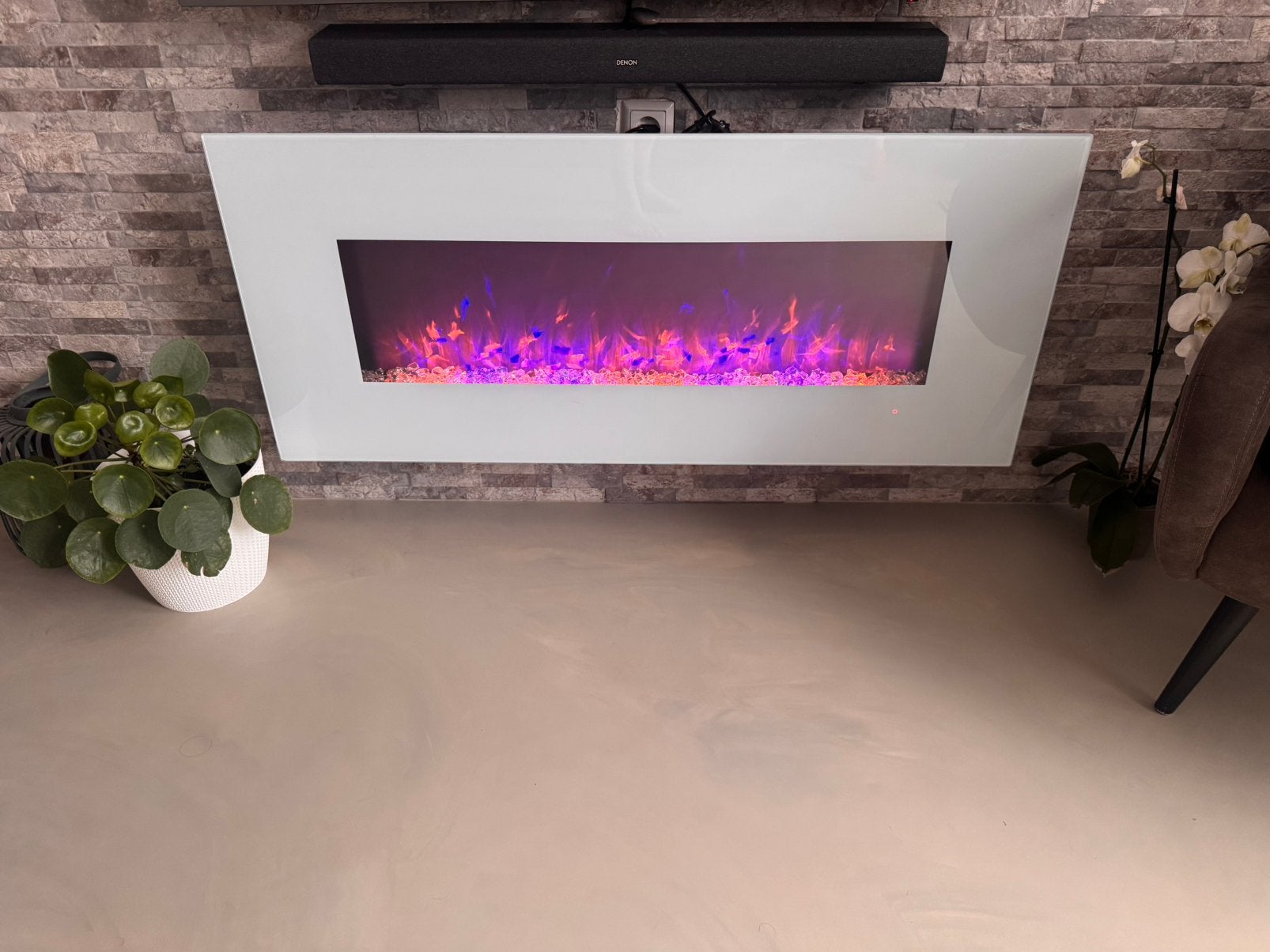 Moderne elektrische sfeerhaard met warmtefunctie, Ophalen of Verzenden, Zo goed als nieuw, Hangende haard, Elektrische haard