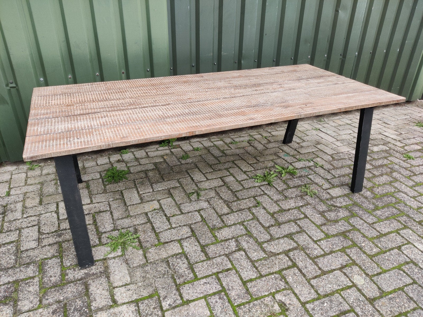 Rechthoekige eettafel massief acaciahout 220 x 100 cm, Huis en Inrichting, Gebruikt, 100 tot 150 cm, 200 cm of meer, Ophalen of Verzenden