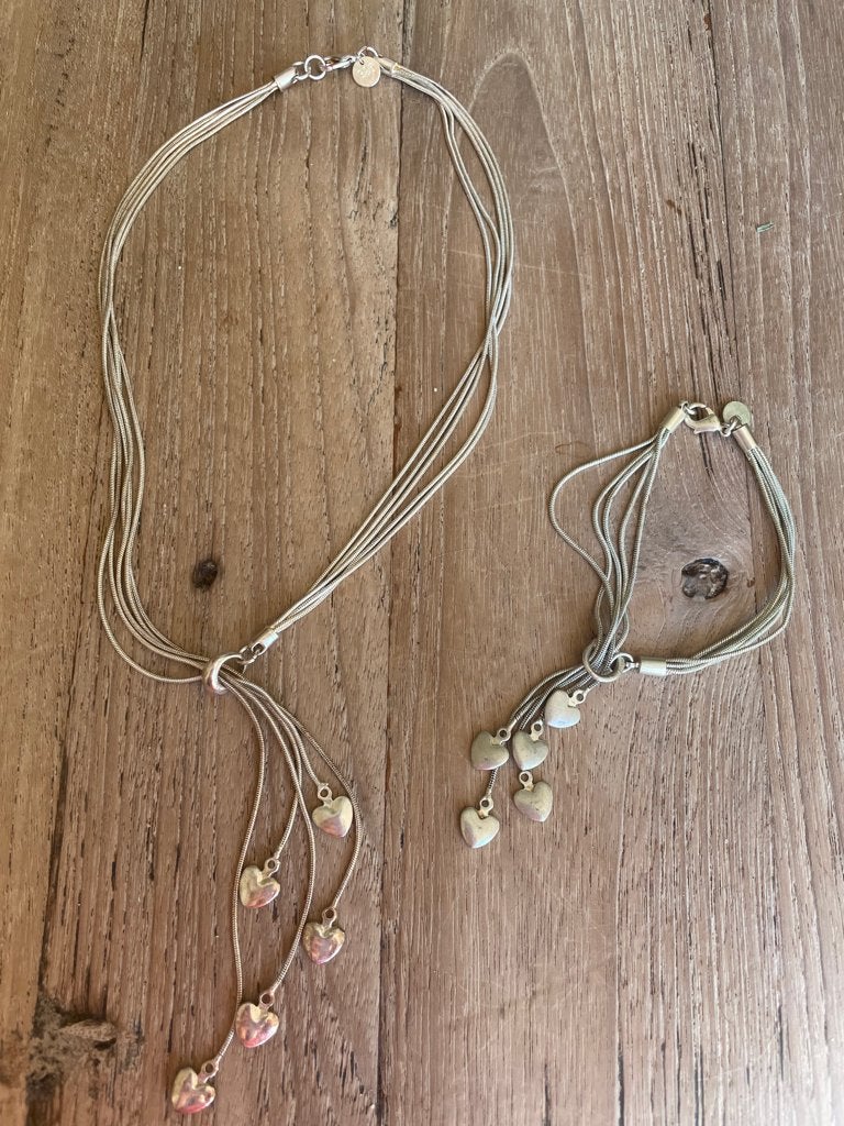 zeer mooie set ketting en armbandje verzilverd met hartjes, Ophalen, Overige materialen, Verstelbaar, Nieuw
