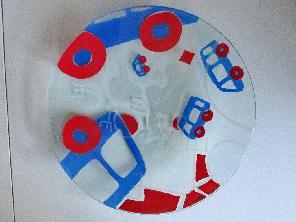 Grote Marcel Wanders design schaal glas auto en verkeer, Ophalen of Verzenden