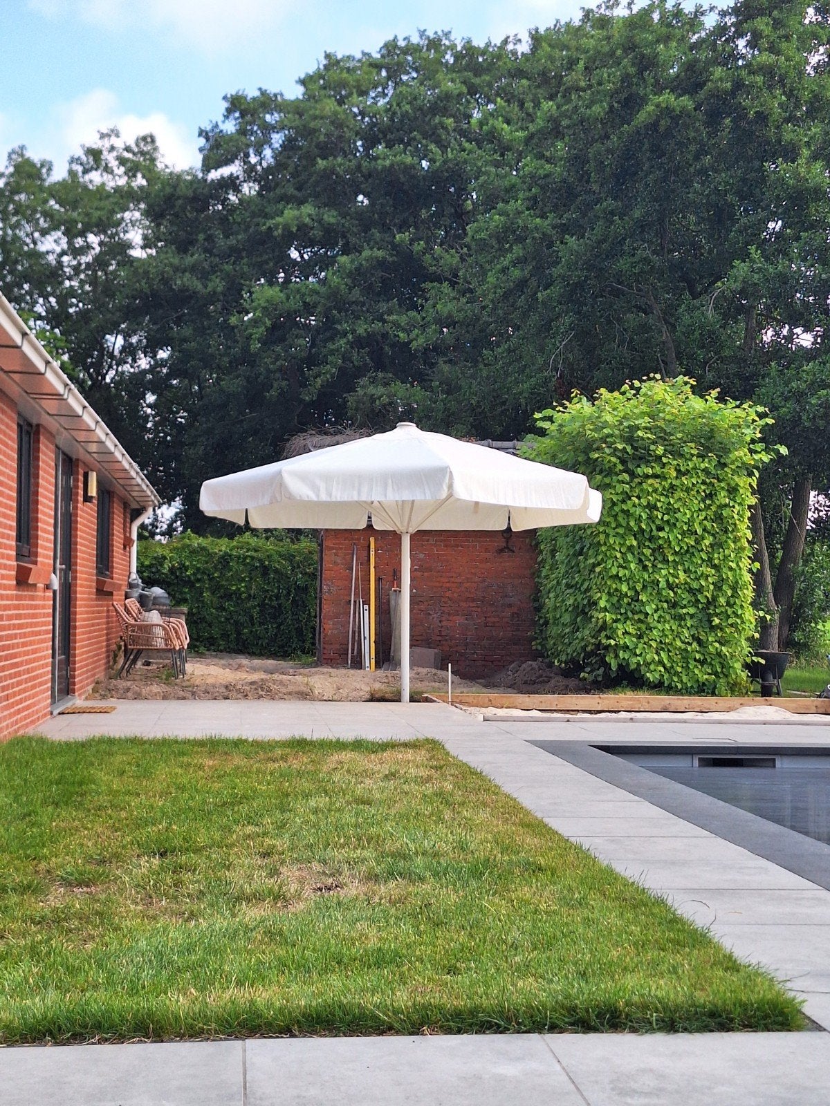 Grote parasol,4 meter, waterproof, professionele uitv.,, Ophalen, Zo goed als nieuw, Meer dan 4 meter, Stokparasol