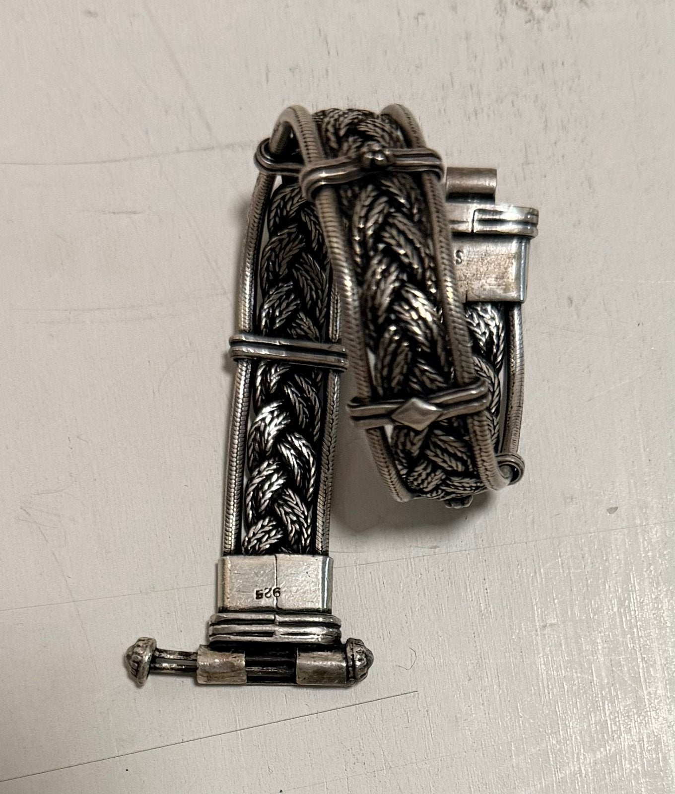 Vintage  multi-strand braided sterling silver bracelet, Ophalen of Verzenden, Zo goed als nieuw, Zilver, Overige merken