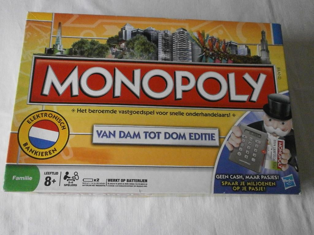 Monopoly van Dam tot Dom, Hobby en Vrije tijd, Gezelschapsspellen | Bordspellen, Vijf spelers of meer, Ophalen of Verzenden, Zo goed als nieuw
