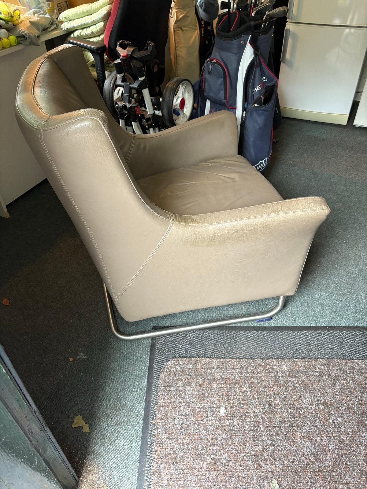 Comfortabele leren fauteuil - Beige, Huis en Inrichting, Fauteuils, Ophalen, Gebruikt, 50 tot 75 cm, Leer