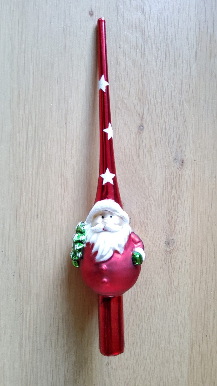 Rode glazen kerstboompiek Kerstman piek met sterren., Ophalen of Verzenden