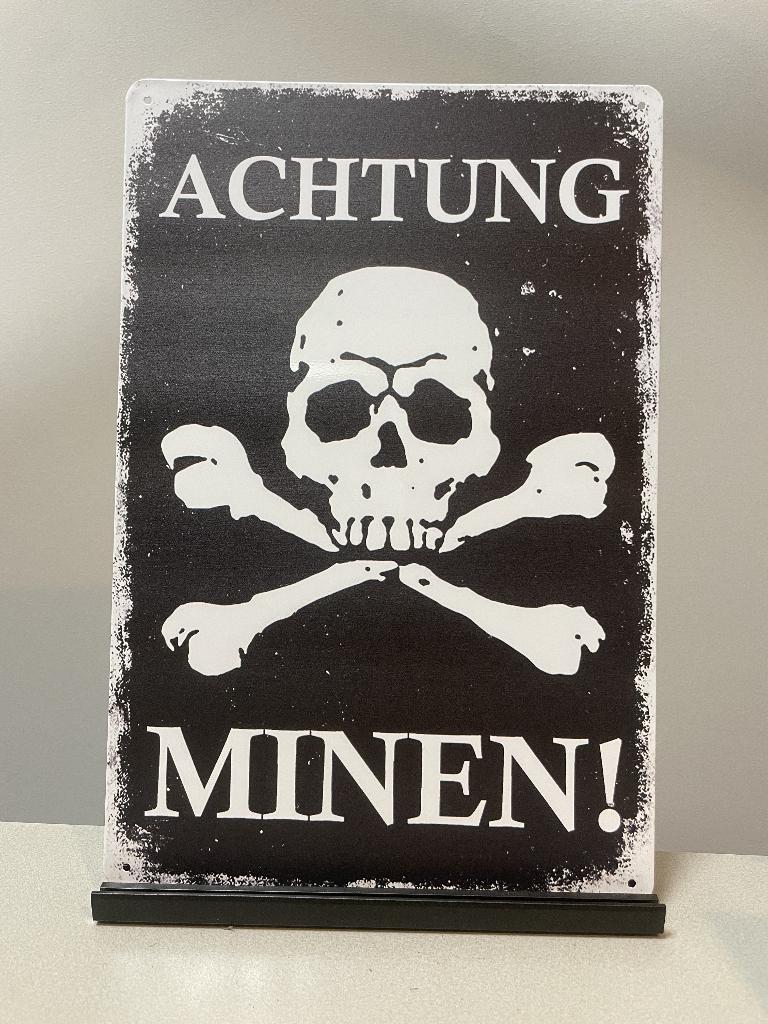 Achtung Minen! metalen bord (Old Look), Verzamelen, Militaria | Algemeen, Www.pand50.nl, Ophalen of Verzenden, Duitsland, Printer 29B Coevorden