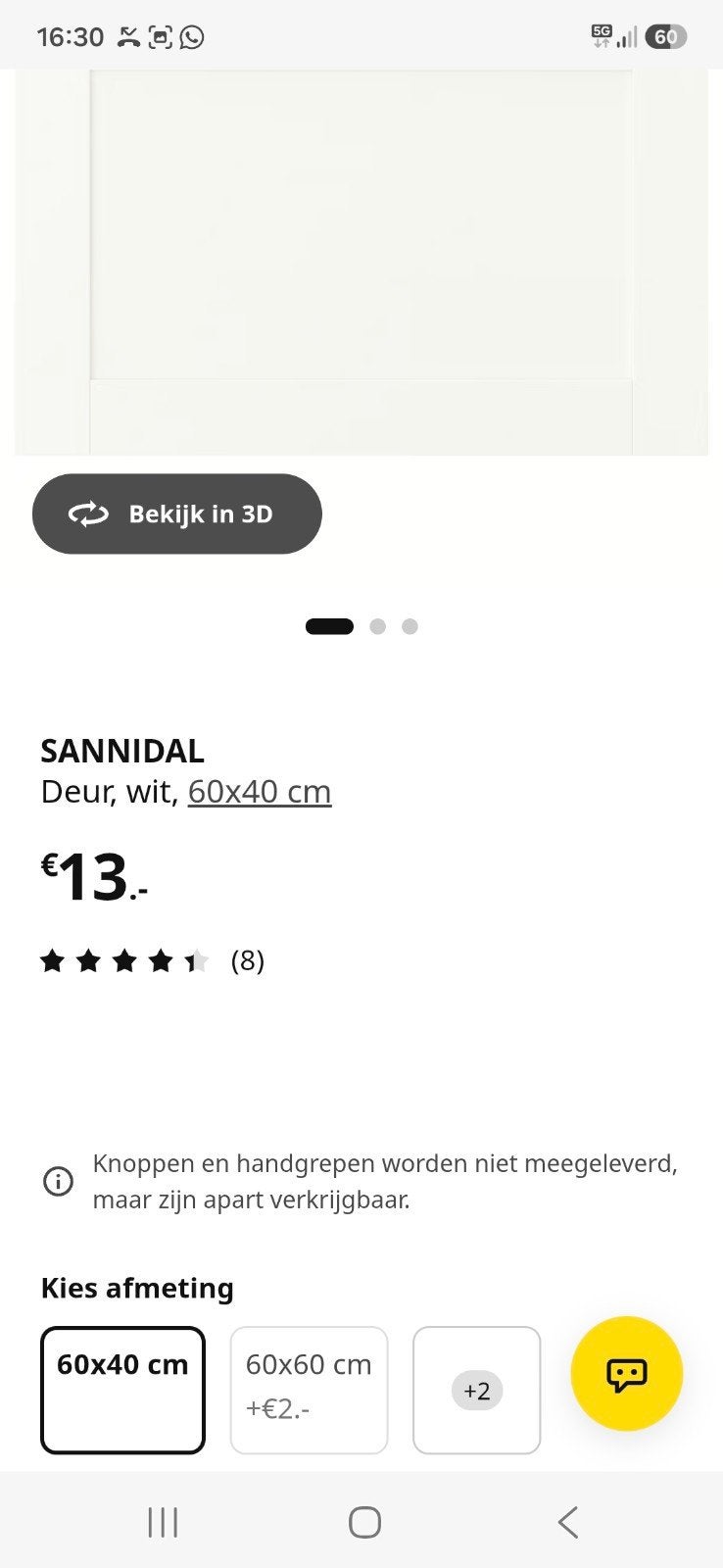 Sannidal Deuren met scharnieten 4x, wit, 60x40cm IKEA, Huis en Inrichting, Ophalen, Wit, 50 tot 100 cm, Zo goed als nieuw