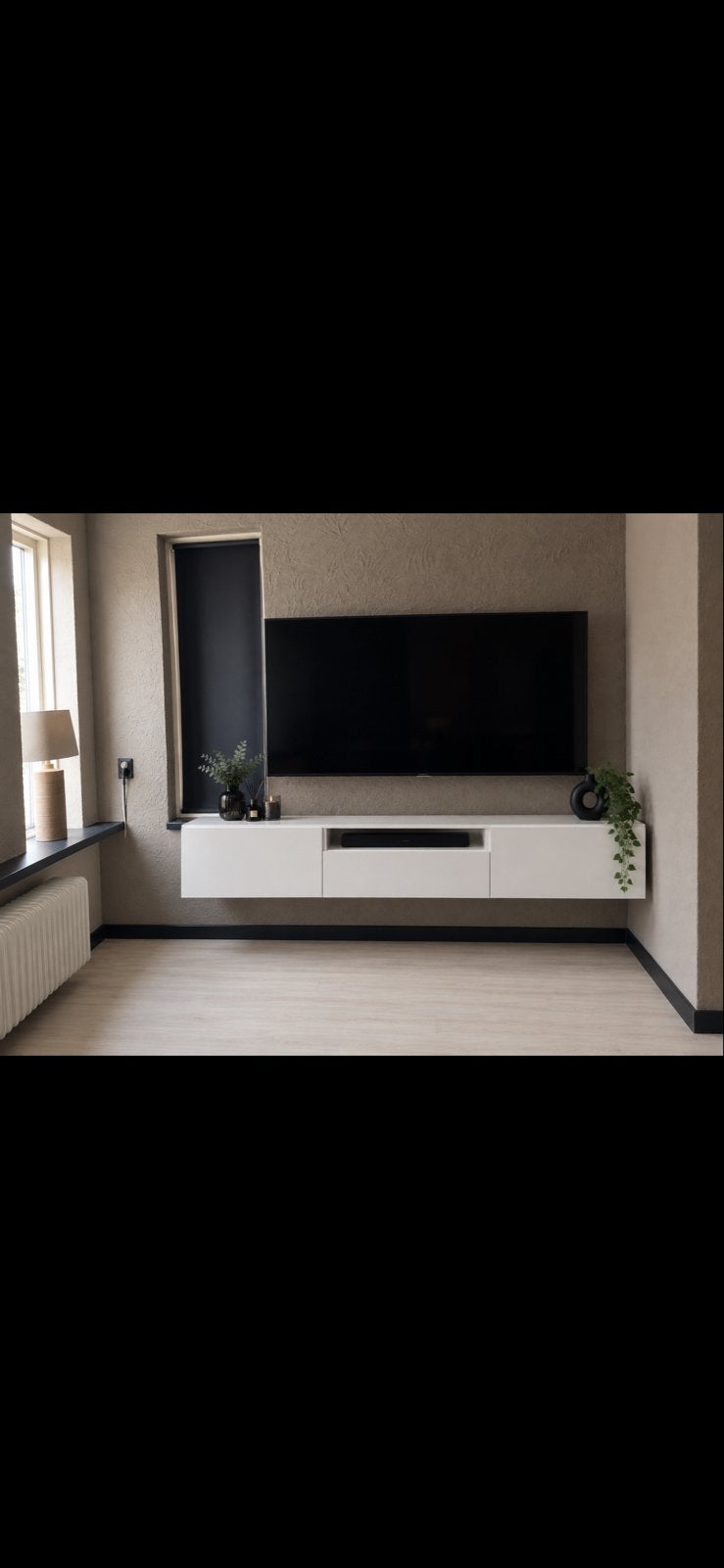 Moderne zwevende tv-kast - Wit, Ophalen, Overige materialen, 150 tot 200 cm, Zo goed als nieuw