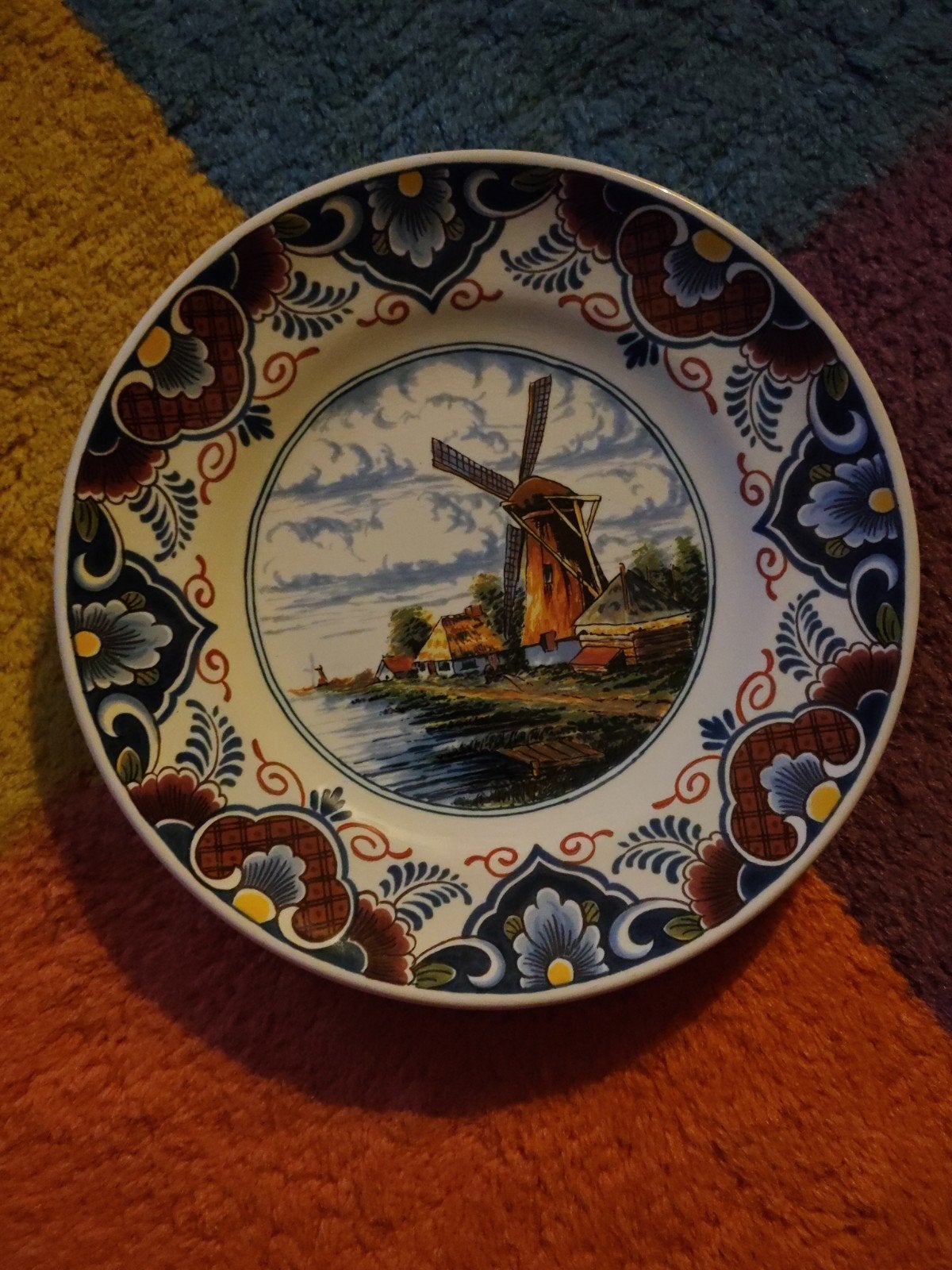 Oud Delft Wandbord 1962 - Polychroom Molenlandschap, Ophalen of Verzenden