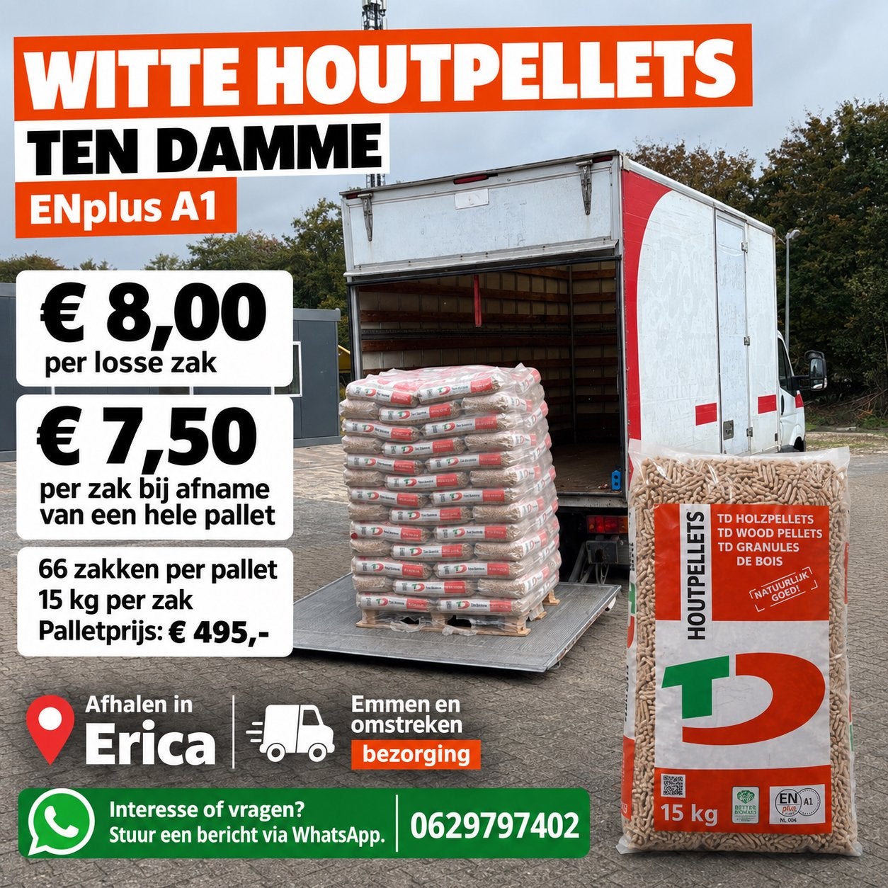 Witte houtpellets – Ten Damme ENplus A1, Ophalen, Nieuw, Elektrisch, Overige soorten