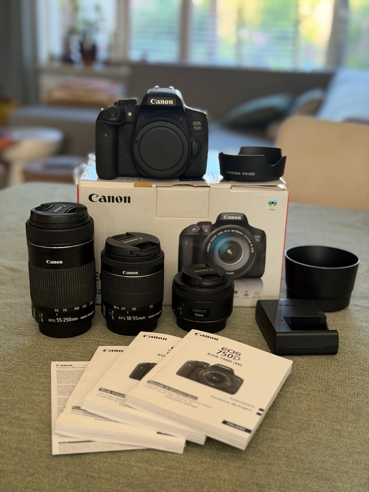Canon EOS 750D spiegelreflexcamera met 3 lenzen, Gebruikt, Spiegelreflex, Canon, Beeldstabilisatie